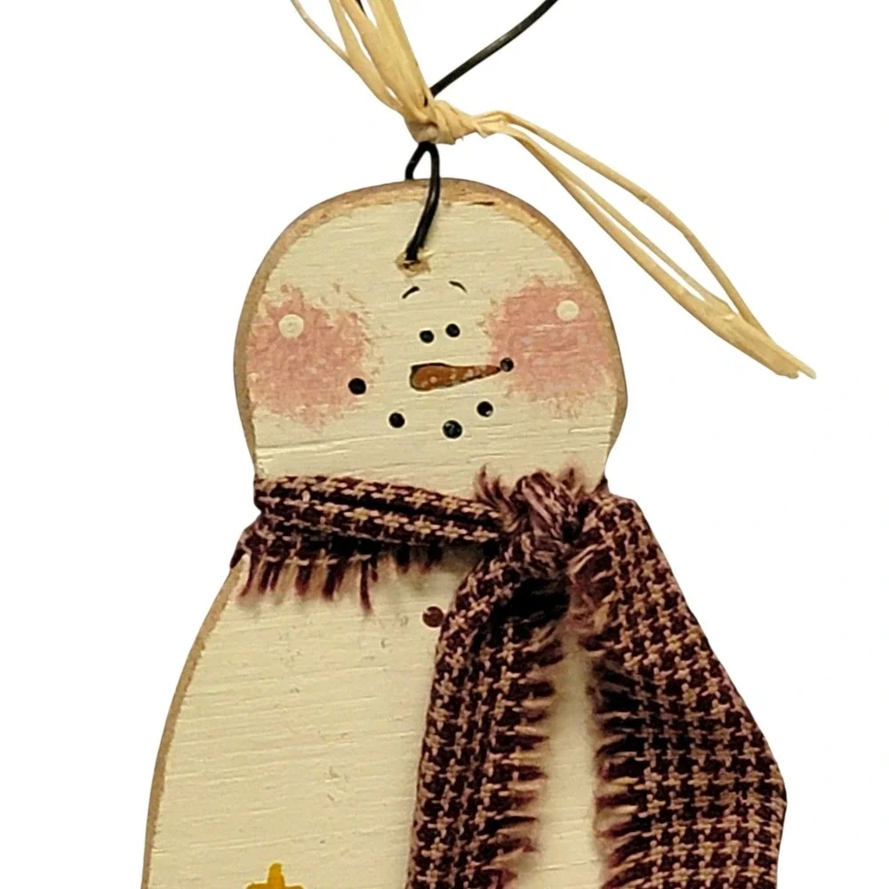VTG 90s Arizona Snowman Christmas Ornament 1998 Wooden Cactus Country Rustic‎
